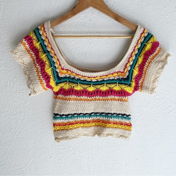 Zara Multicolor Knit Top Striped Off Shoulder Sz Small Cream - Picture 3 of 6